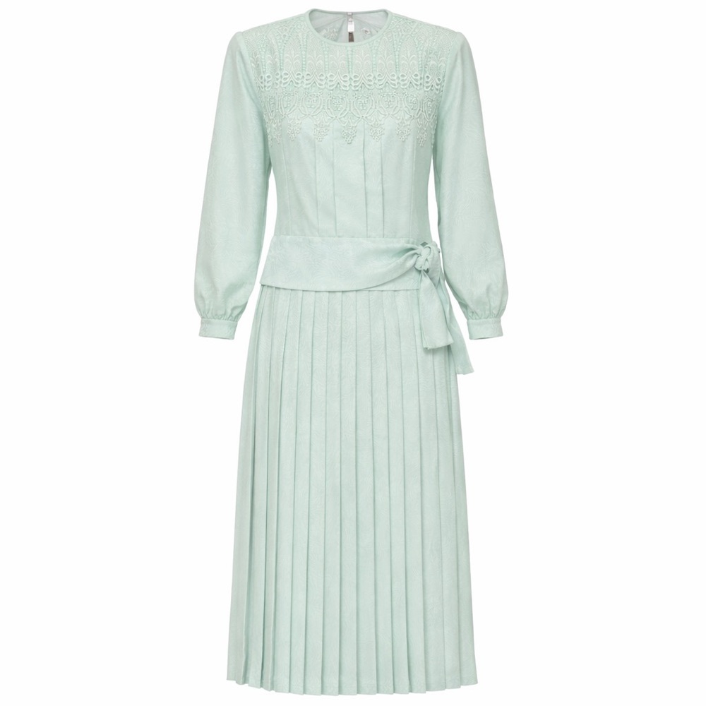 Vintage In The Mood Mint Green Lace Jacquard Blouse Skirt Set 8 Romantic Classic